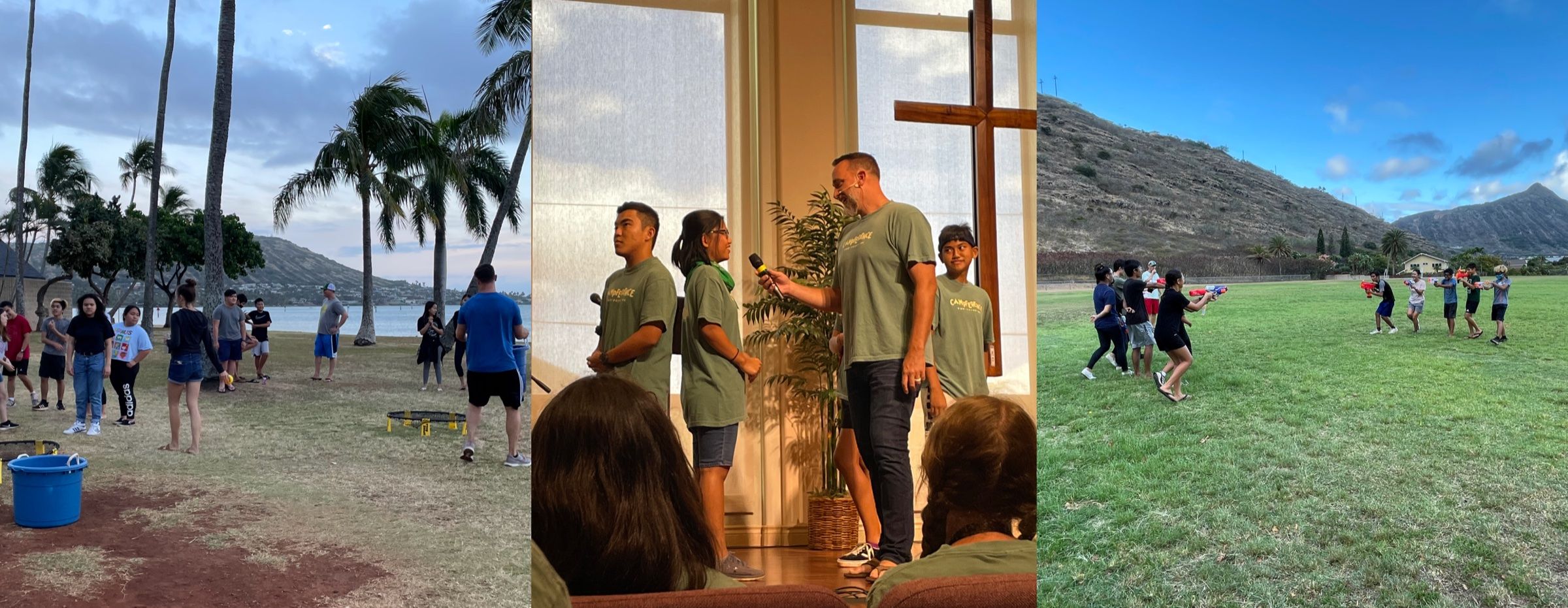 Crossroads students at the beach, in the sanctuary, and on the field